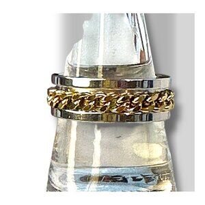 Stainless Steel Spinner Ring With Chain Design In Gold & Silver Size 9